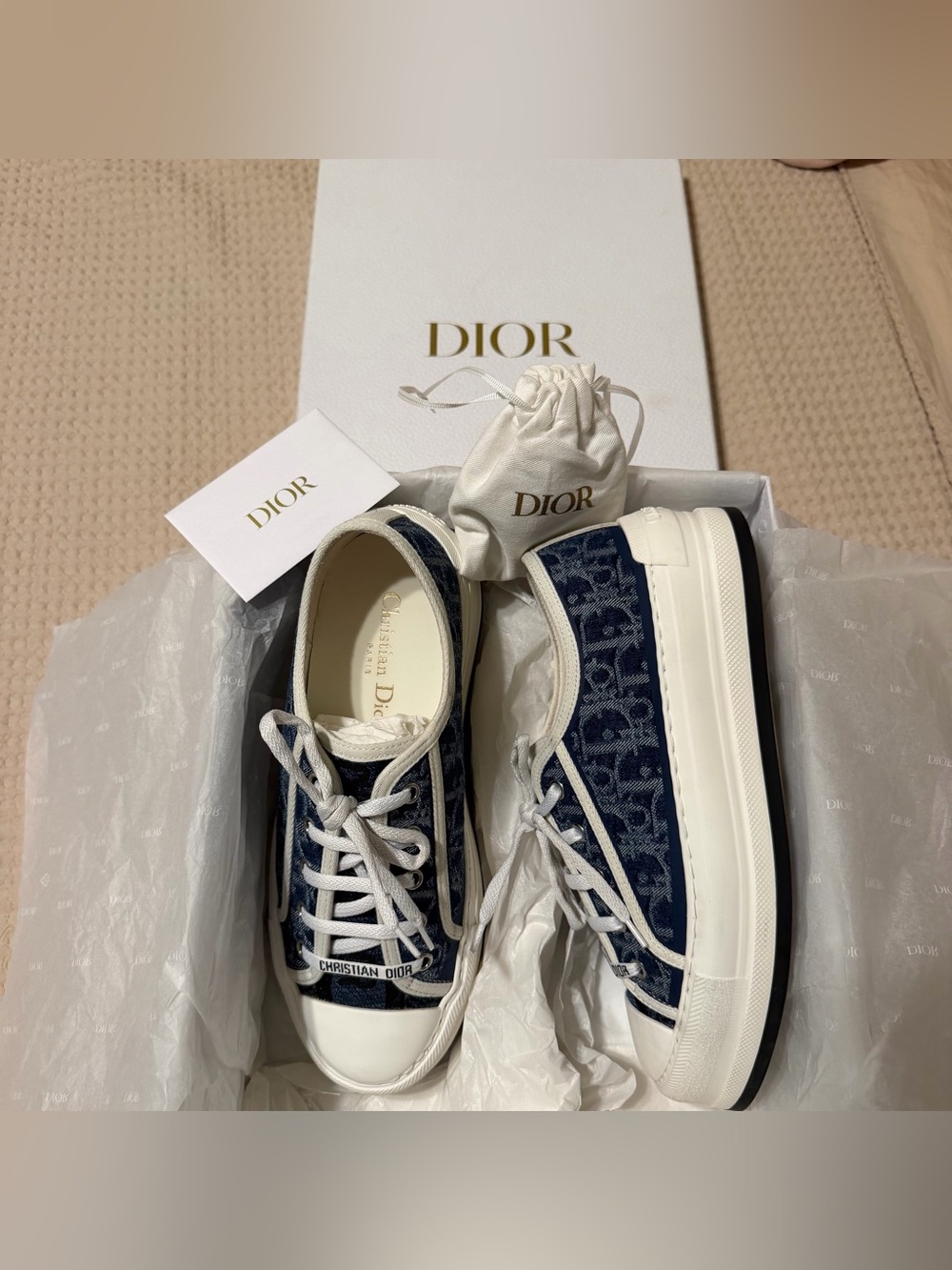 Dior Blue Monogram Canvas Low-Top Sneakers